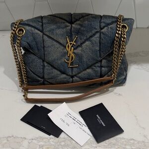 YSL Denim Quilted Medium Puffer Bag